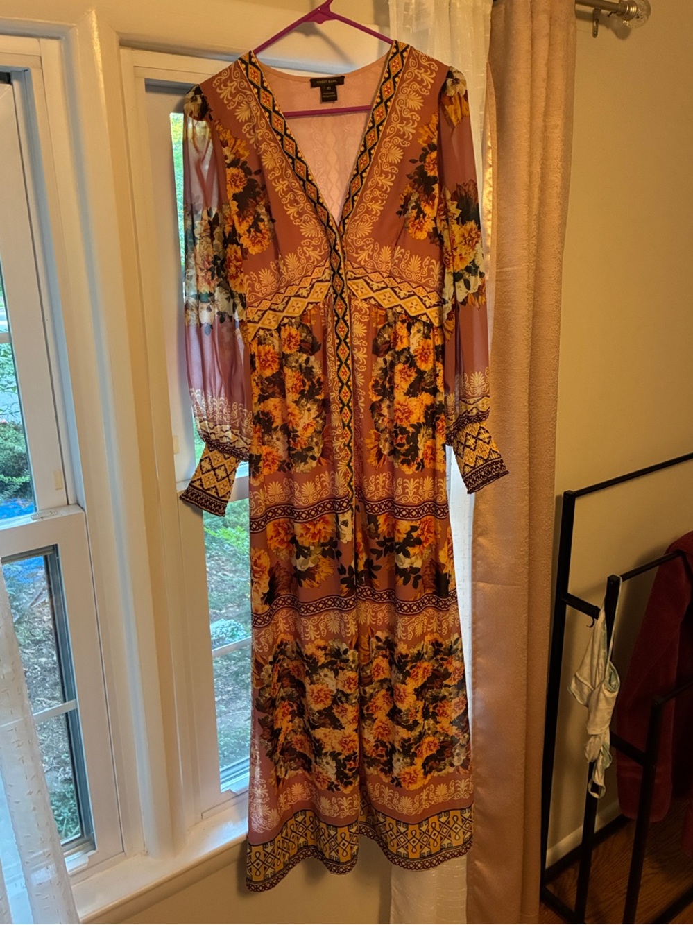 Floral V-Neck Maxi Dress in Rust and Pink